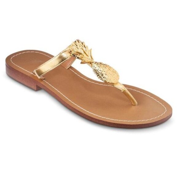 LILLY PULITZER for Target Gold Pineapple Flip Flop Sandals US 6M EUC - Picture 1 of 10
